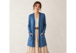 Women’s Blue Open-Front Longline Cardigan with Pockets Size XL